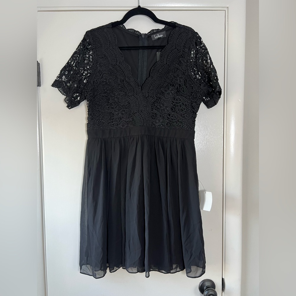New! Lulu’s Angel in Disguise Lace Skater Dress Solid Black LBD Size XL - Picture 5 of 15